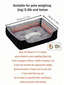 SHEIN 柔软舒适的狗床垫，配有随机咬绳，防滑底部，多种尺寸 - 填充聚酯纤维，骨头图案设计，带侧面的狗床，狗床，中型犬狗床，适合猫和小型犬的宠物床屋 - 黑色 - 查看 10