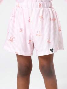 SUMWON Girls Bow Print Striped Pajama Set Short Sleeve Button Up Summer Sleepwear Kids Comfortable Wear Nightwear Set Pink Fall Winter For Casual And Vacation - Multicolor - View 6