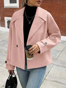 EMERY ROSE Women's Oversized Collar Decorated Button Long Sleeve Overcoat - Baby Pink - View 4