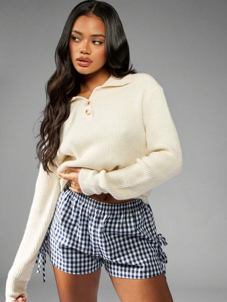 MISSGUIDED Collared Ribbed Knit Pullover Sweater Winter Button Long Sleeve Cozy Warm Casual Fall Holiday Cream Jumper