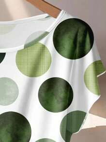 EMERY ROSE 2pcs Plus Size Polka Dot Print Tie-Up Shirt And Pants Set, Casual Autumn,Flower/Spring/Summer/Vacation - Multicolor - View 4