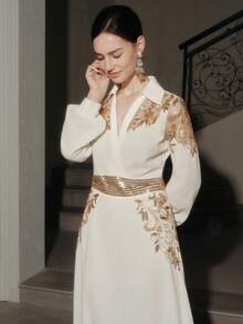 Anewsta 女士串珠衬衫裙，优雅高端奢华感，流行款式 - 白色 - 查看 2