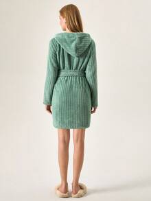 Loomlin 带腰带和大口袋的星星刺绣连帽浴袍 - 薄荷綠 - 查看 2