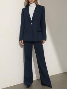 Aveloria Modichic Women's Suit Set: Jacket And Pants, New Arrival For Autumn Fall Cloth For Women - Navy Blue - View 5