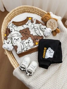 Bộ quần áo nỉ và quần dài họa tiết hoạt hình dễ thương cho bé trai, đa năng cho mùa thu/đông - Nhiều màu - Xem 7