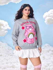 SHEIN X Care Bears 秋季大码休闲熊印花圆领落肩宽松卫衣 - 灰色 - 查看 5