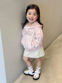 DAZY 女宝宝蝴蝶结刺绣连帽卫衣，休闲韩版长袖套头衫，秋冬 - 藕粉色 - 查看 5