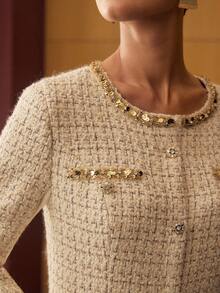 MOTF PREMIUM TWEED CONTRAST SEQUIN MIDI DRESS - Gold - View 4