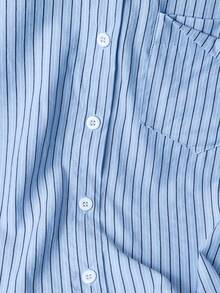 Franclia Áo sơ mi sọc xanh đơn giản phong cách Hàn Quốc dành cho nữ, áo dài tay cổ bẻ, thời trang xuân/hè 2025 mới - Màu xanh lam - Xem 4