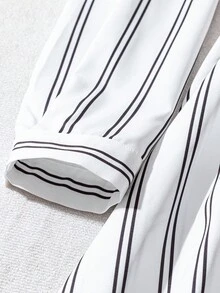 Franclia Elegant Striped Bowknot Collar Long Sleeve Waist Cinched Dress - White - View 8