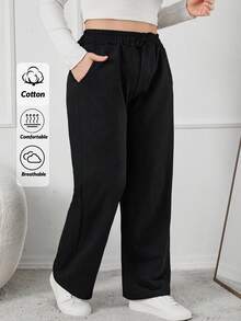 EURMUSE Plus Size Wide Leg Pull On Sweatpants With Cords