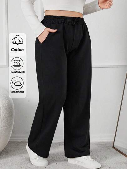 SHEIN Cottnline Pantalon De Survêtement Grande Taille À Jambes Larges Avec Cordons