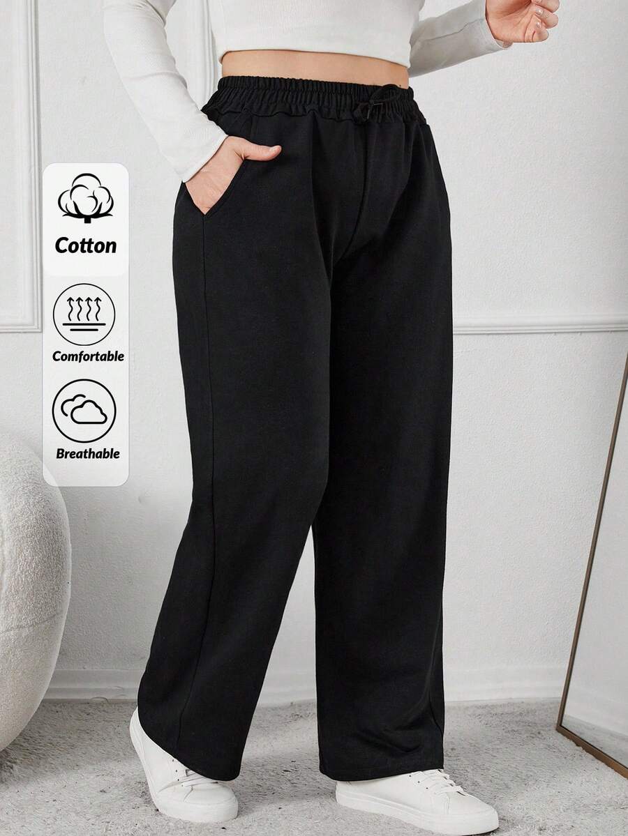 EURMUSE Plus Size Wide Leg Pull On Sweatpants With Cords