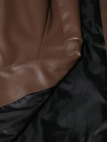 Aveloria Modichic PU Leather Stand Collar Fashionable Classic Versatile European & American Style Luxury Blazer Fall Winter Cloth For Women - Coffee Brown - View 7