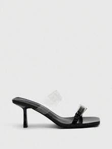 CUCCOO SZL Women's Metallic Buckle Square Toe Fashion High Heel Sandals - Black - View 5