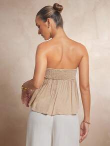 L'Amorae Women's Linen Strapless Top With Peplum - Apricot - View 2