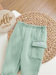 2件套男婴可爱绿色连帽运动衫带口袋和松紧腰裤套装，秋冬 - 綠色 - 查看 5