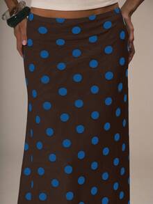 MUSERA 网纱波点趣味可爱少女风夏季中长裙，适合毕业典礼、圣诞派对等场合。 - 棕色 - 查看 5