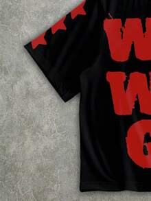 Manfinity EMRG 男士街头字母图案短袖休闲短款宽松T恤 - 黑色 - 查看 4