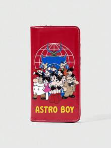 Astro Boy X ROMWE Cartoon Character, Letter & Planet Pattern Zip Decoration Long Wallet With Multiple Card Slots, Suitable For Everyday Use - Red - View 1