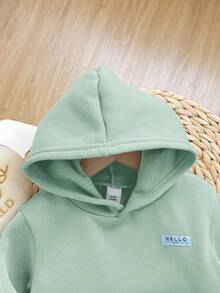 2件套男婴可爱绿色连帽运动衫带口袋和松紧腰裤套装，秋冬 - 綠色 - 查看 4