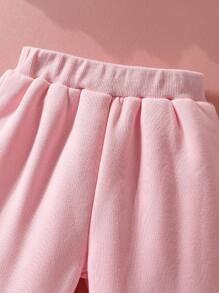 SHEIN 2 件女童秋冬装，可爱表情印花羊毛运动衫 + 裤子套装 - 彩色 - 查看 5