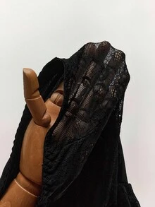 Amplova Váy ngắn hở vai nhiều lớp phối ren đen, váy mùa hè dành cho nữ - màu đen - Xem 3