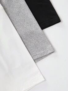 SHEIN 3件組青少年女孩純色黑色、白色、淺灰色短款緊身褲 開學季時尚短款緊身褲 - 黑與白 - 查看 6
