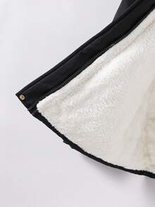 Girls' Detachable Faux Fur Collar Cinched Waist Parka Coat With Large Pockets, Suitable For Casual, Commute, School, Autumn/Winter Fall - Black - View 9