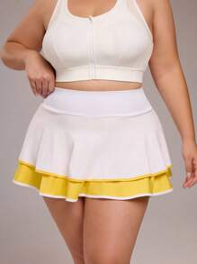 Rhythm Era 女式撞色口袋 A 字褶皱波浪休闲运动日常网球加大码短裙，春夏 - 白色 - 查看 4