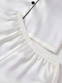 3 件套女士撞色纯色仿丝领睡衣套装女士睡衣套装缎面睡衣套装白色睡衣套装白色缎面睡衣套装丝绸睡衣套装 - 白色 - 查看 6