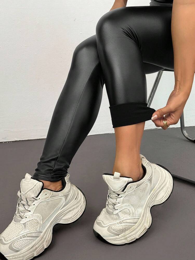Women's Thermal Lined Leather Pants, New Tight Fit High Waist Leggings, Winter