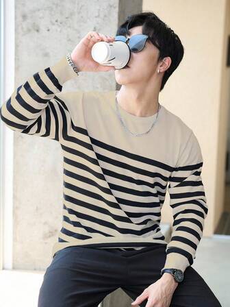 Manfinity Hypemode Męski sweter w paski w bloki kolorów, na co dzień, wiosna/jesień