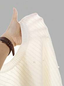 SHEIN Young Girl Loose Casual Minimalist Comfortable Crew Neck Long Sleeve Pullover Sweater,In Fall/Winter - White - View 8