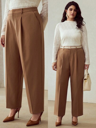 MOTF PREMIUM PLUS SIZE FOLD PLEATED PINTUCK SUIT PANTS
