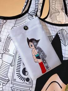 Astro Boy X SHEIN 1 pièce Sac de courses pliable avec motif de personnage de dessin animé mignon, sac fourre-tout avec pochette amovible avec chaîne de perles, peut être accroché aux sacs - Multicolore - Voir 6
