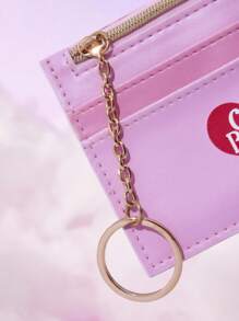 SHEIN X Care Bears 1 chú gấu hoạt hình bằng da PU, gấu Funshine, gấu Share, ví đựng thẻ in hình gấu Tenderheart, có thể đựng tiền xu và tiền mặt, có 2 khe cắm thẻ và 1 móc chìa khóa, phù hợp cho phụ nữ và học sinh - Hồng - Xem 5