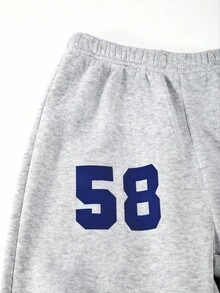 SHEIN Explorewe 少女星星数字印花休闲宽松褶皱羊毛运动裤 - 灰色 - 查看 6