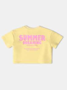 SUMWON 夏日梦幻两件套粉彩套装短款上衣高腰短裤休闲海滩度假阳光加州游玩服女童 - 黃色 - 查看 3