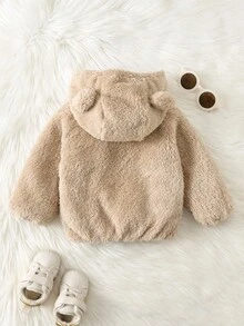 SHEIN Baby Boys Reversible Hooded Padded Coat, Thermal Lined Thickened Winter Jacket, Warm & Soft Comfortable Casual Graphic Print All-Match Outerwear, Suitable For Indoor, Outdoor, Daily, Sports, Party, Holiday In Autumn/Winter Season Baby Bear Jacket Toddler Jackets Baby Boy Coats Fall