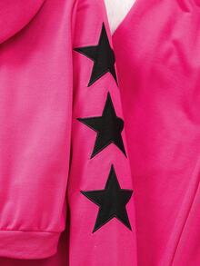 SHEIN 女童 Tween Girl 星星刺绣连帽运动服，适合秋冬季 - 玫紅色 - 查看 6