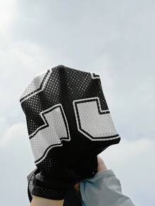 少女运动风落肩涤纶T恤，印有数字，长款宽松版型，嘻哈简约街头风夏季说唱歌手T恤 - 黑色 - 查看 4