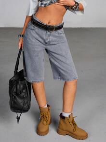 EURMUSE Casual Distressed Washed Loose Denim Shorts - Grey - View 2