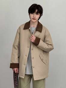 DAZY Youth (Boys) Contrast Color Padded Coat, Fall - Khaki - View 3
