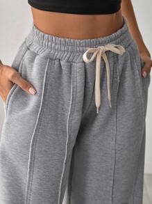 RueChic Women Wide Leg Comfortable Sweatpant With Drawstring And Pocket - Light Grey - View 4