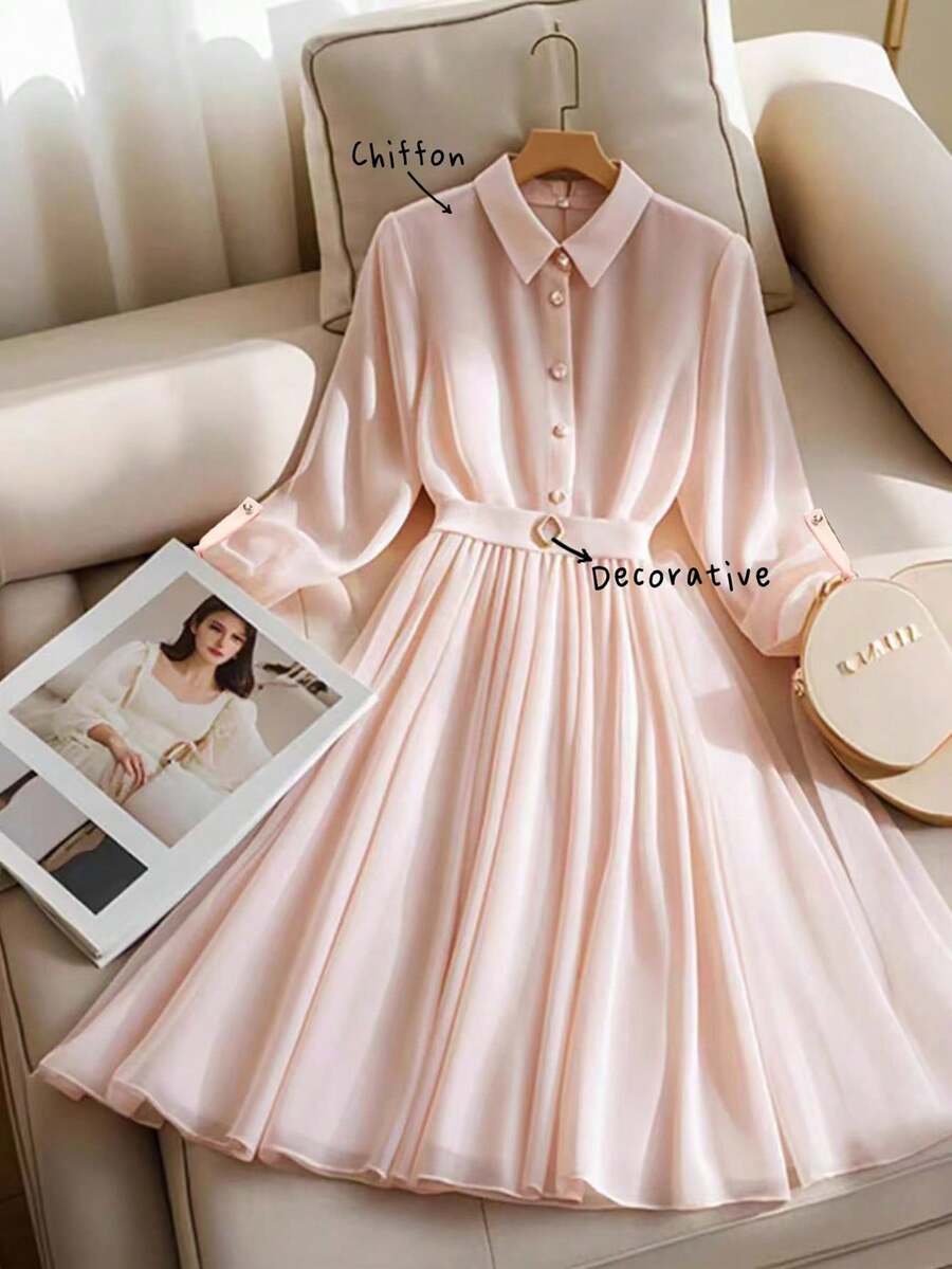 EMERY ROSE 女士中长款纯色长袖连衣裙，夏季时尚