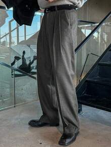 DAZY 男士深灰色双层纱布设计办公长裤，秋季 - 深灰色 - 查看 5