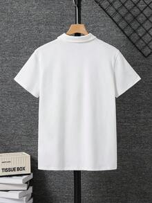 SHEIN 青少年男孩白色简约廓形褶皱细节 Polo 衫，休闲、学院风、舒适、时尚、百搭、面料柔软，适合日常穿着、上学、郊游、返校季、正式场合、派对 - 白色 - 查看 4