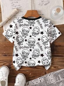 HARRY POTTER X SHEIN Young Boy Cartoon Figure Graphic Short Sleeve T-Shirt