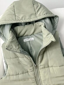 SHEIN 少女褶皱连帽无袖休闲背心，秋冬季款 - 薄荷綠 - 查看 5